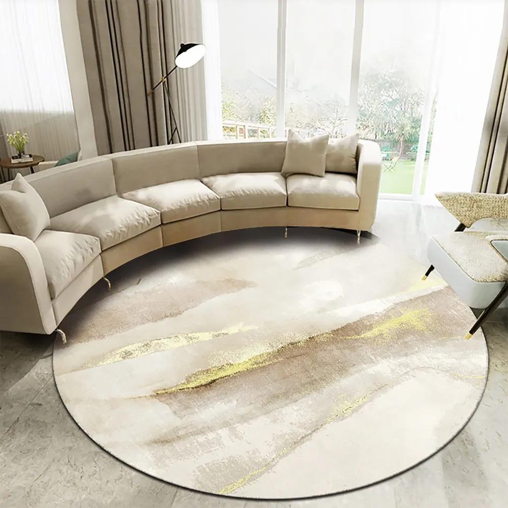 Modern Gray and Gold Abstract Round Velvet  Indoor Area Rug 4'