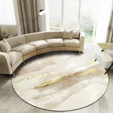 Modern Gray and Gold Abstract Round Velvet  Indoor Area Rug 4'