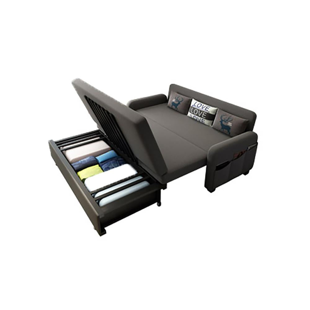 Modern Deep Gray Convertible Sofa Bed Full Sleeper with Storage Cotton & Linen Upholster
