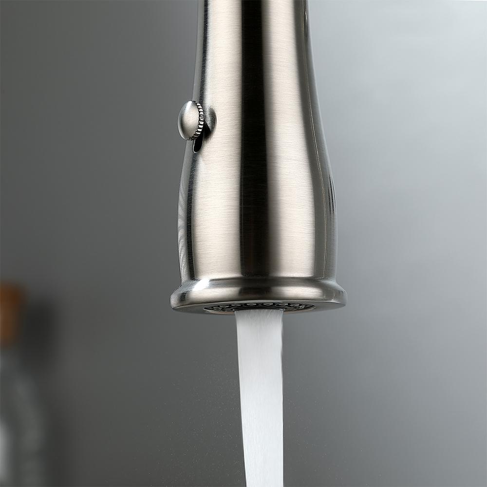 High Arc Dual-Mode Pull-Down Kitchen Faucet Solid Brass with Porcelain Handle