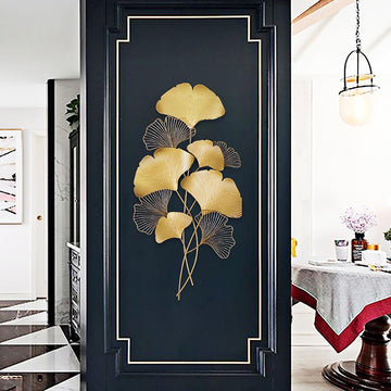 21.7" x 43.3" Metal Gold Ginko Leaf Modern Home Wall Decor