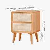 Nordic Natural Rattan Nightstand Solid Wood Bedside Table with 2 Drawers