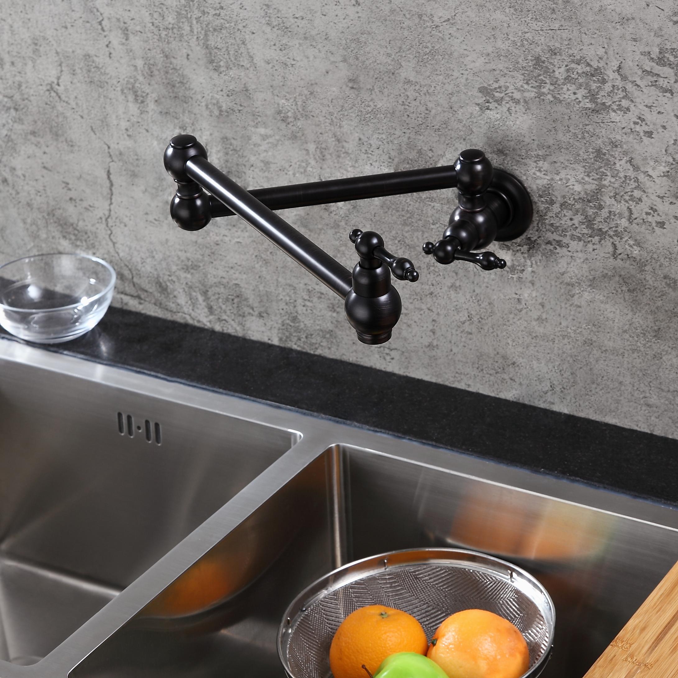 Wall Mounted Retractable Double Handle Cold Only Faucet with Double Swing Joints
