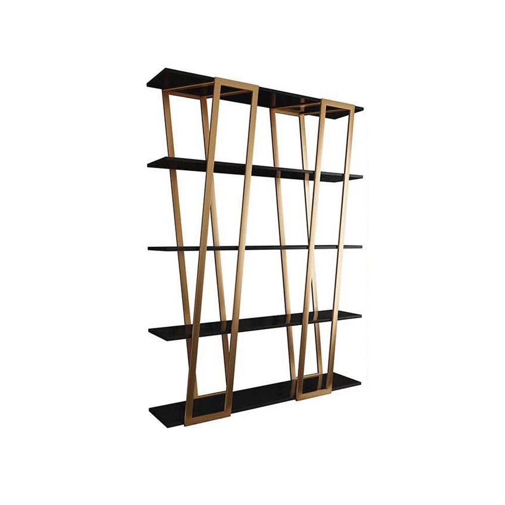 Modern Parallel Etagere Bookshelf in Black & Gold