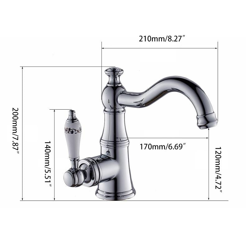 Karon Classic 1-Hole White Single Porcelain Lever Victorian Style Bathroom Sink Faucet in Polished Chrome Solid Brass
