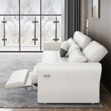 109" Power Reclining Sleeper Sofa Bed Convertible White Leath-Aire Tufted Upholstered