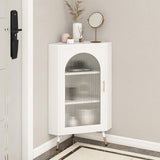 Modern White Corner Floor Display Cabinet with Storage & Glass Door & Faux Marble Top