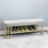 Modern Gray Storage Bench Entryway Bench Velvet Upholstered with Golden Frame & Shelves