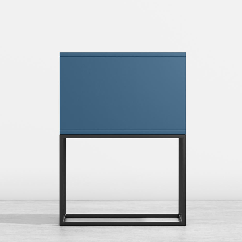 Blue Bedroom Nightstand with Drawer Bedside Table Metal Base