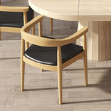 Modern Curved Back Dining Chair Upholstered Leather Walnut Wooden Armchair