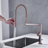 Rose Gold Single Hole High Arc Magnetic Kitchen Faucet Dual-function Spray