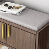 Walnut Upholstered Shoe Storage Cabinet with Door & Shelf Entryway Shoe Storage Bench