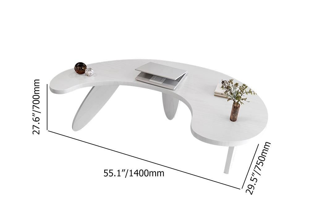 55.1" Modern White Curved Desk Wooden Home Office Desk with 3 Oval Legs