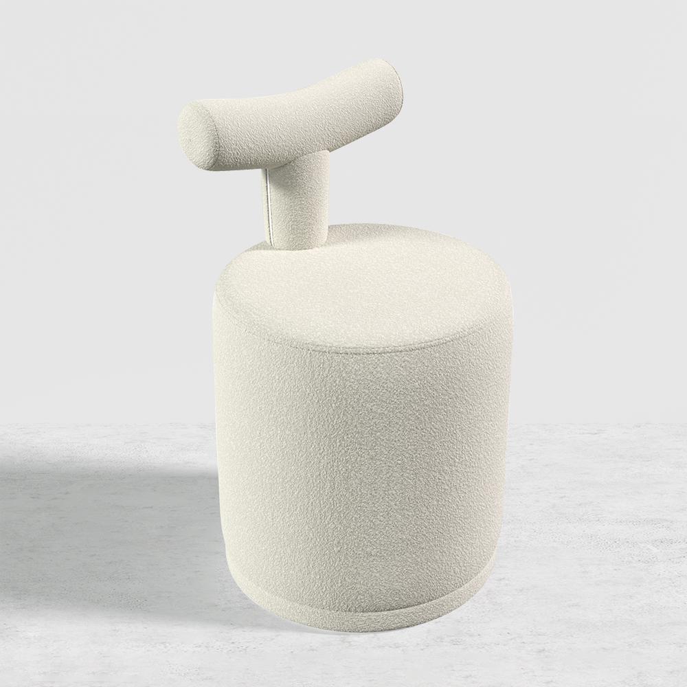Modern White Boucle Vanity Stool with Round Seat & Back Bedroom Vanity Chair