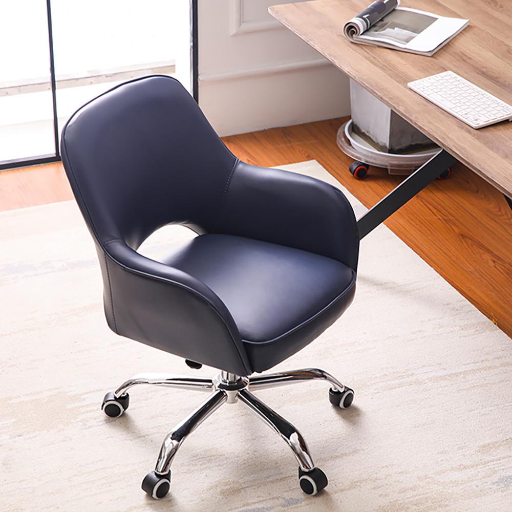 Blue Swivel Office Chair for Desk Upholstered Faux Leather Task Chair Adjustable Height