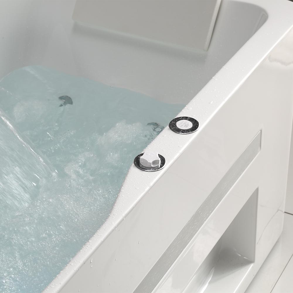 60" Modern Acrylic Rectangular Whirlpool Water Massage Bathtub in Chromatherapy LED