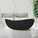 70" Contemporary Oval Freestanding Stone Resin Soaking Bathtub in Black