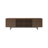Minimalist Slatted Media Console Wood TV Stand in Walnut with Shelves for TVs Up to 80"