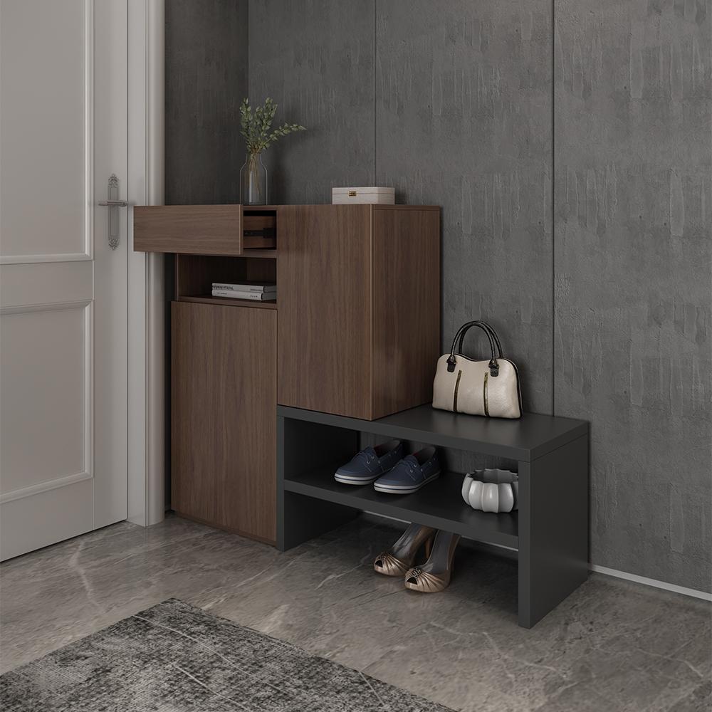 Gray Corner Shoe Storage Cabinet with 7 Shelves & 1 Drawer Entryway Shoe Storage