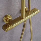 10" Modern Luxury Exposed Shower Fixture Thermostatic Rainfall Shower Head Brushed Gold