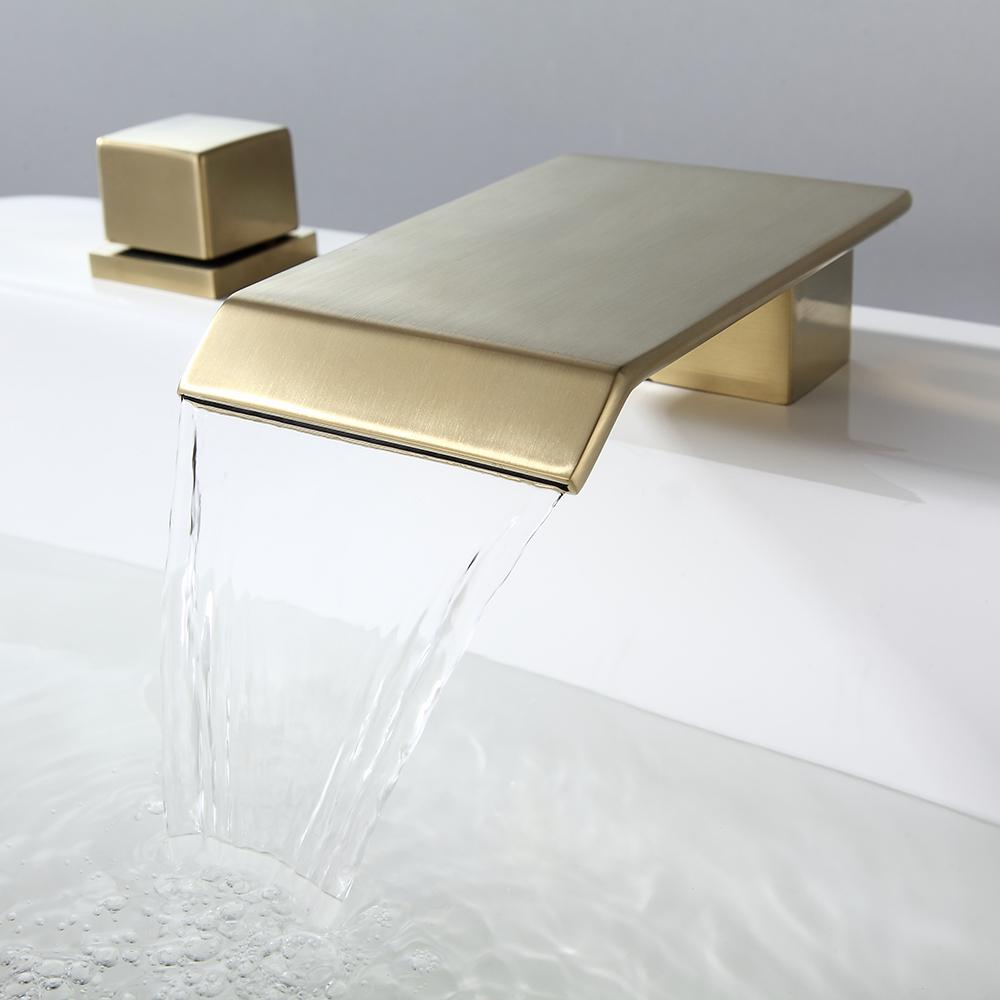 Moda Matte Black Waterfall Widespread Bathroom Sink Faucet Square Double Handle