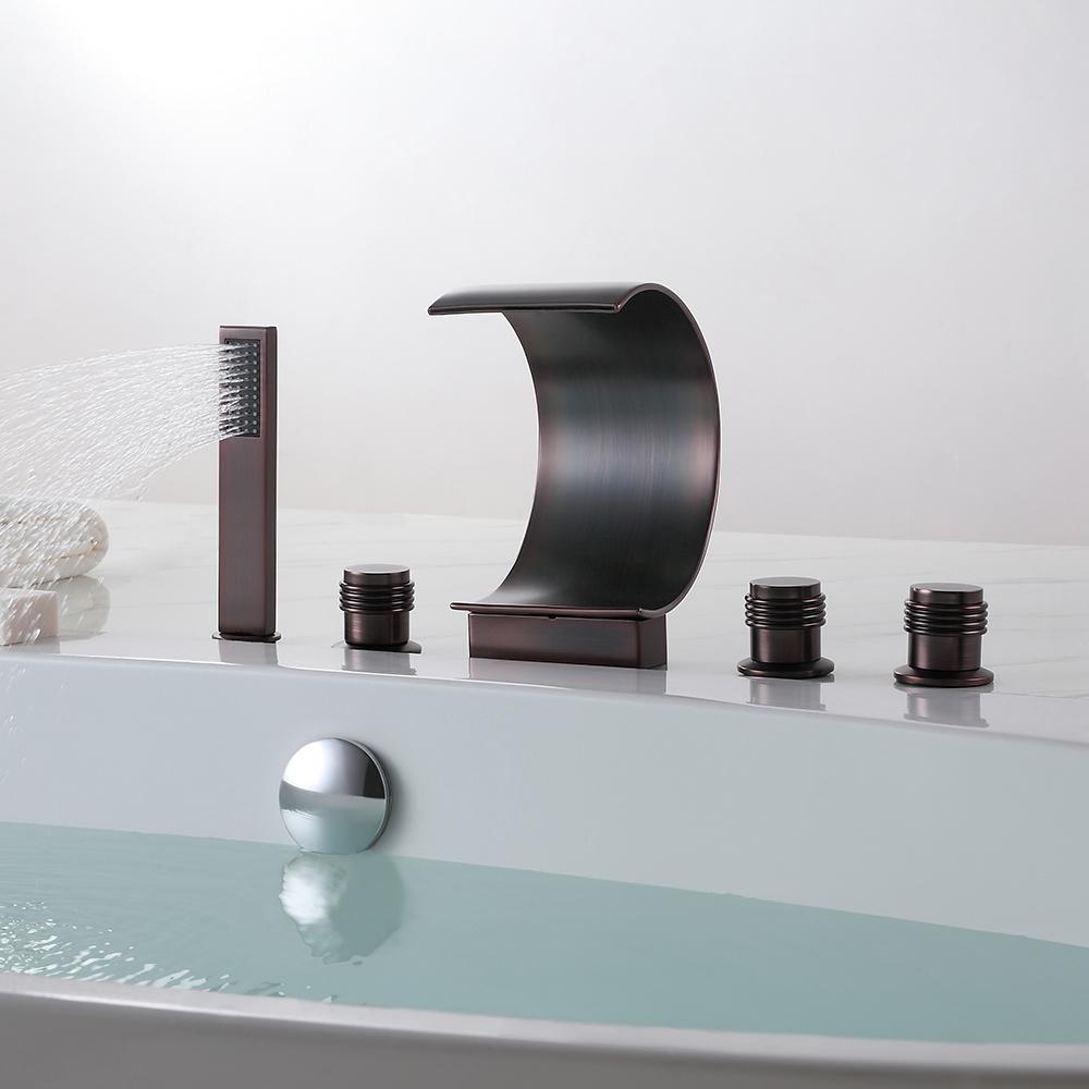 Mooni Elegant Waterfall Oil Rubbed Bronze Roman Tub Faucet with Handshower Solid Brass