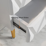 Nordic White Nightstand 3-Drawer Bedside Table V-Shaped Facet & Gold Pulls in Large