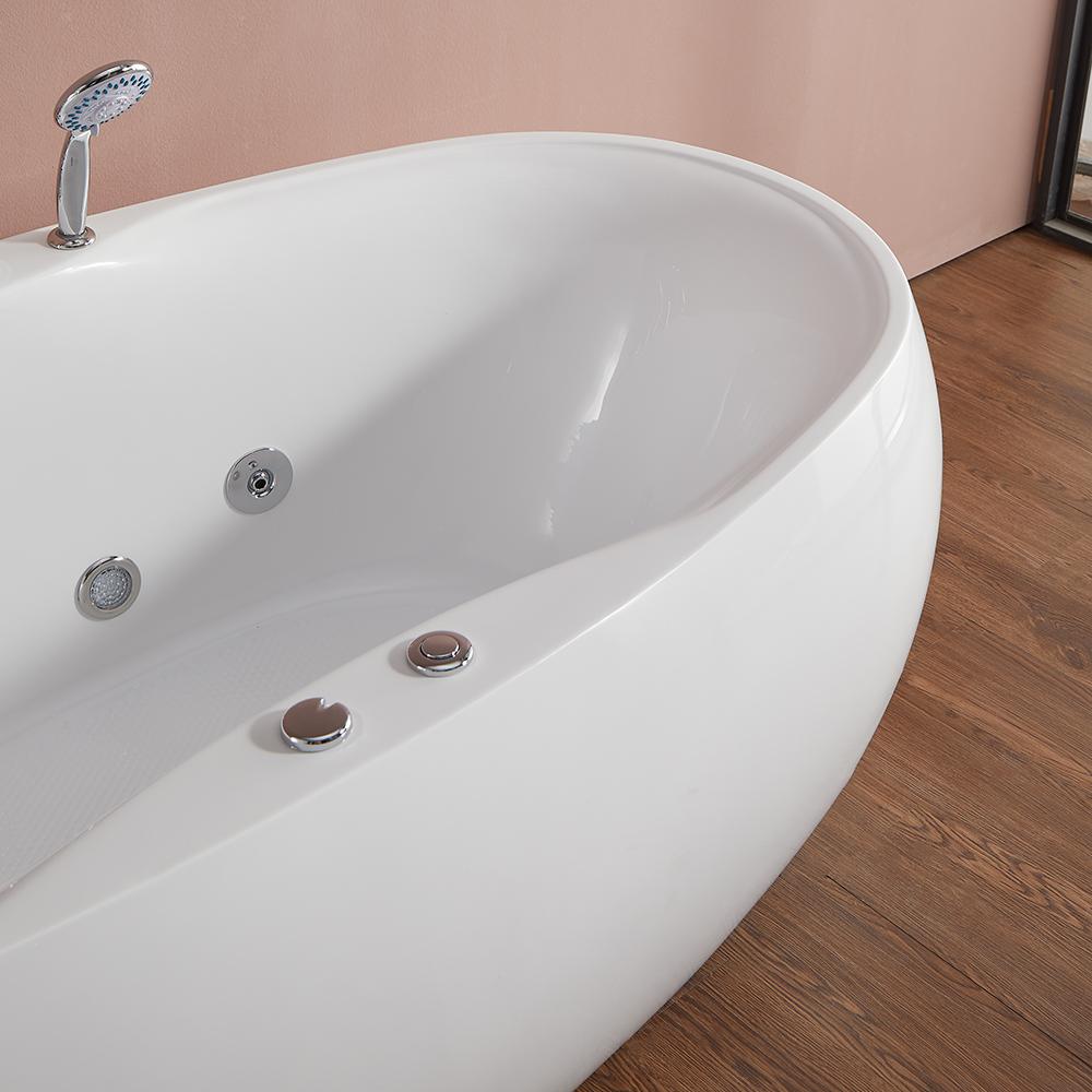 71" Acrylic Oval Whirlpool Water Massage Freestanding Bathtub in White