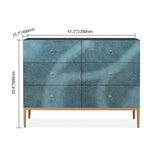 47" Blue-Green Dresser Artistic 6-Drawer Bedroom Cabinet in Gold