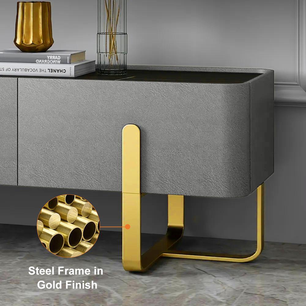 Blackcast 79" Modern Gray TV stand Sintered Stone Minimalist Media Console with Drawers