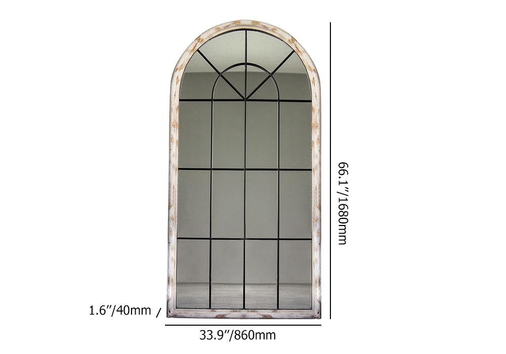Full Length Arch Mirror Farmhouse Floor Mirror in Distressed White
