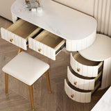 Modern White Makeup Vanity Expandable Upholstered Dressing Table with 5 Drawers in Gold