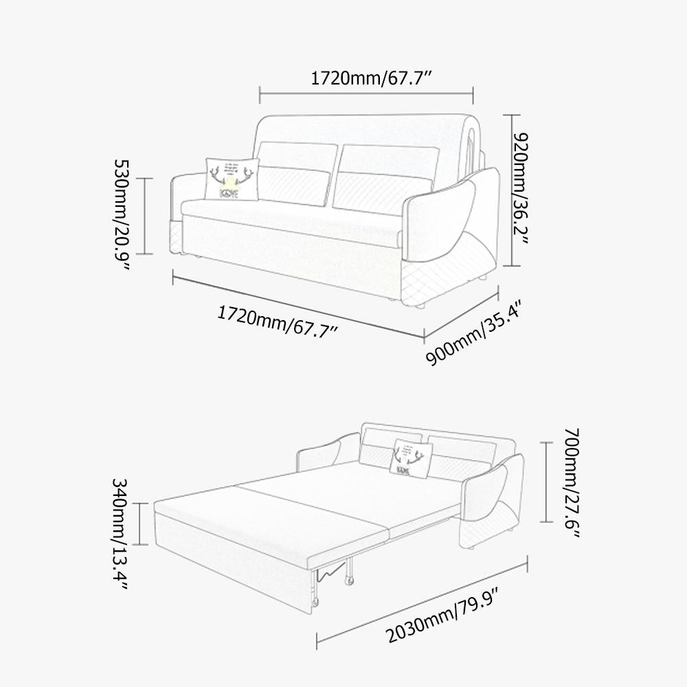 Modern Full Sleeper Sofa Linen Upholstered Convertible Sofa with Storage