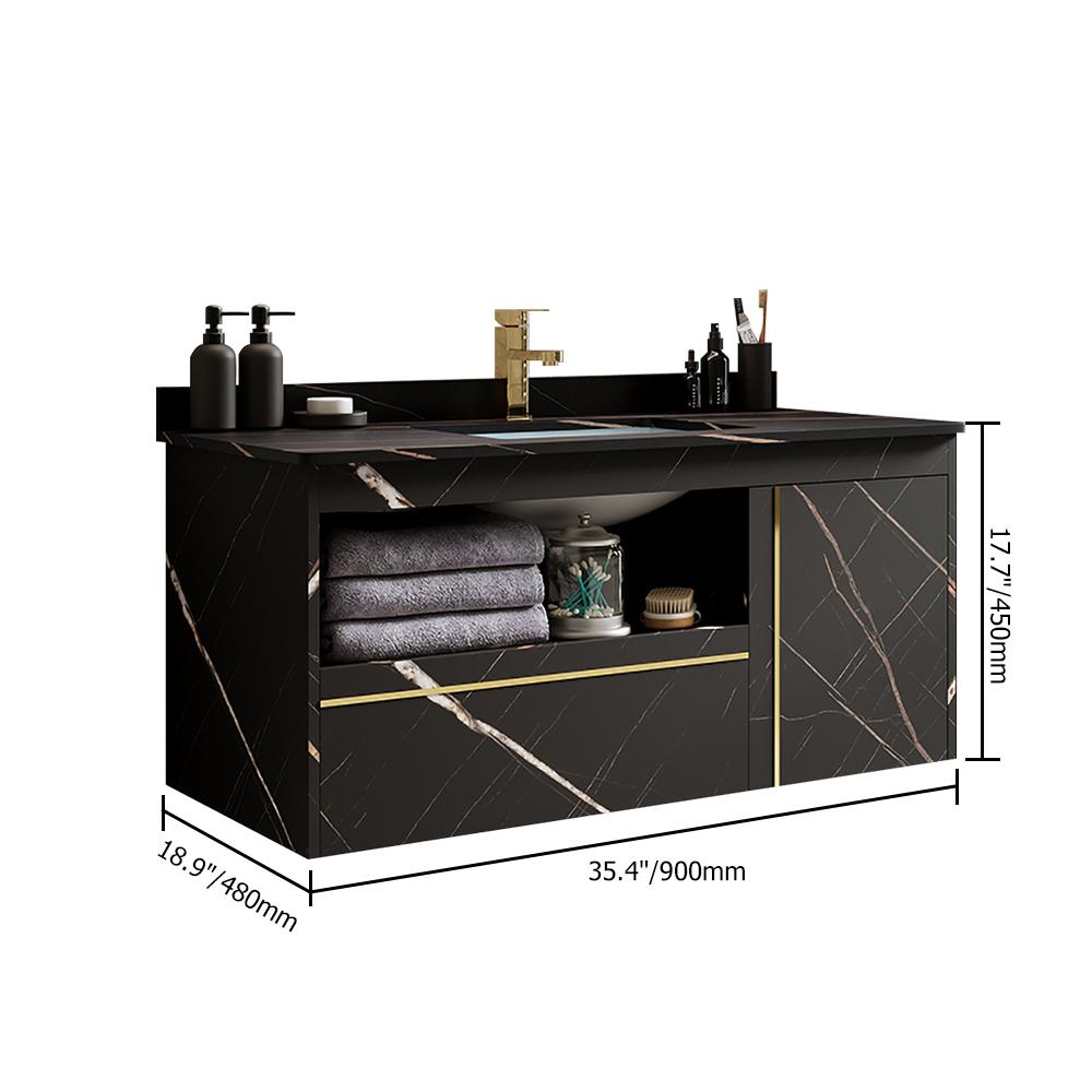 Modern 36" Black Floating Bathroom Vanity Wall Mount Ceramic Single Sink Vanity