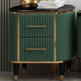 Oval Green 2 Drawers Nightstand Black Marble Top Bedside Table