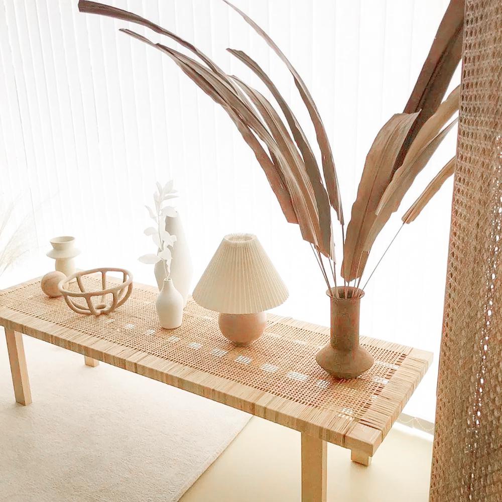 Farmhouse Innovative Woven Rattan Entryway Bench in Natural