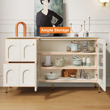 47" Modern White Arch Sideboard Buffet with 2 Doors & Drawers Carved Credenza