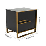 Modern 2 Drawers Black Lacquer Nightstand in Gold