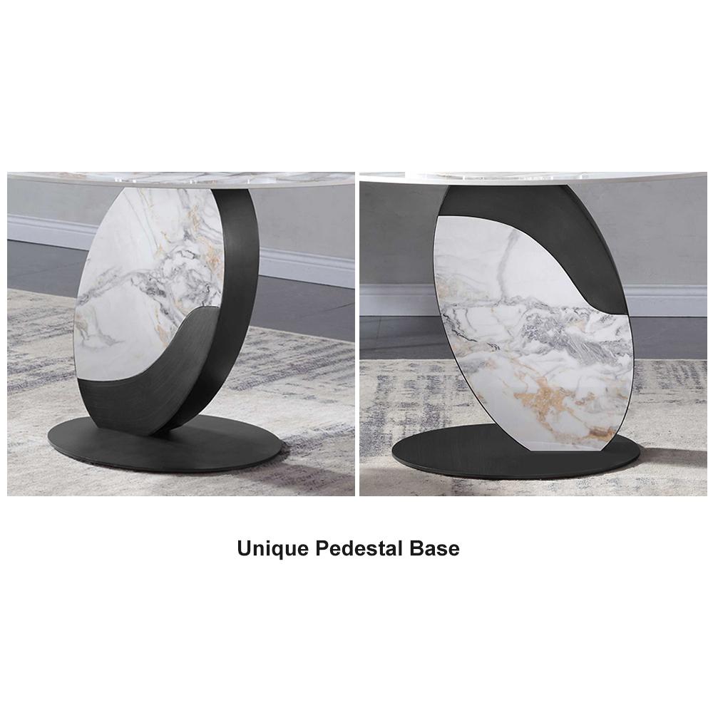 Modern 51" Round Dining Table with Lazy Susan White Faux Marble Tabletop for 6 Person