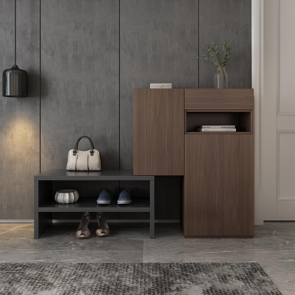 Gray Corner Shoe Storage Cabinet with 7 Shelves & 1 Drawer Entryway Shoe Storage