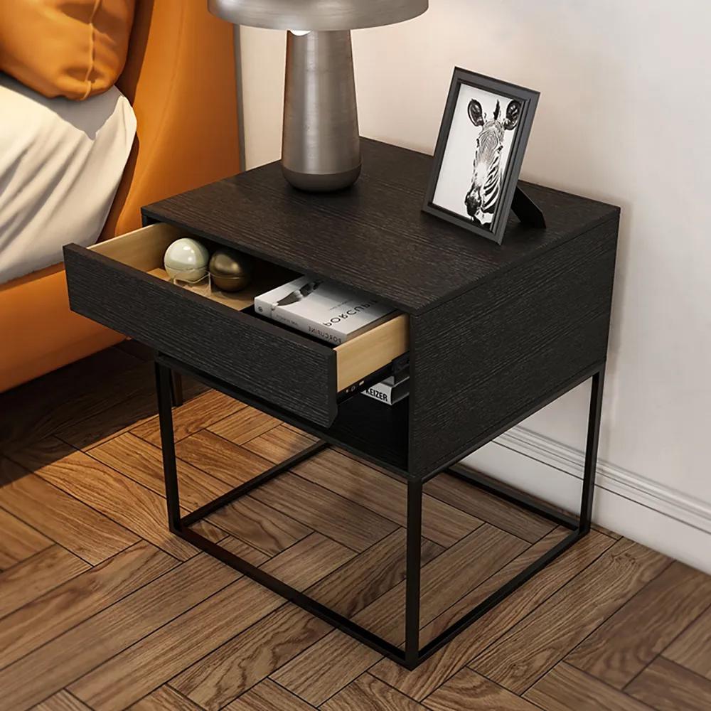 Blue Bedroom Nightstand with Drawer Bedside Table Metal Base