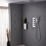 Système de douche à pluie thermostatique chromé moderne avec douche à main et 3 sprays corporels