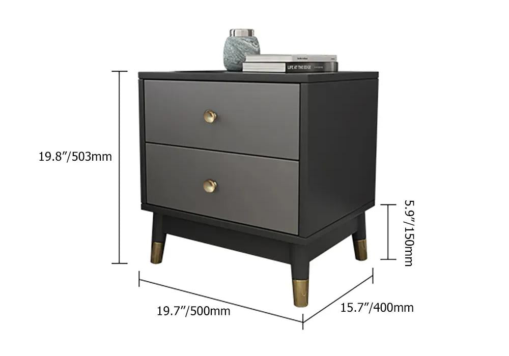 Modern Nightstand with 2 Drawers in Gray with Metal Legs
