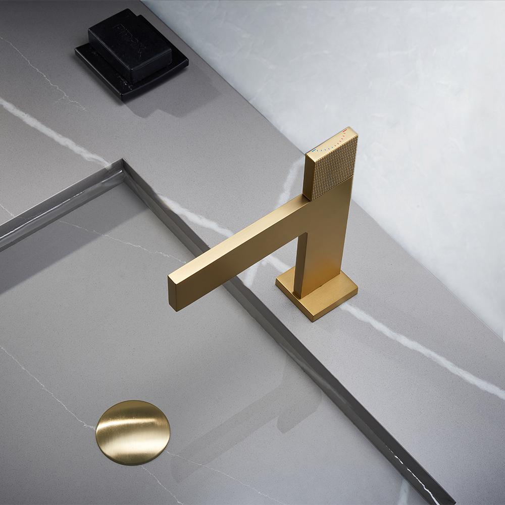Brushed Gold Modern Bathroom Sink Faucet Single Handle 1-Hole Solid Brass