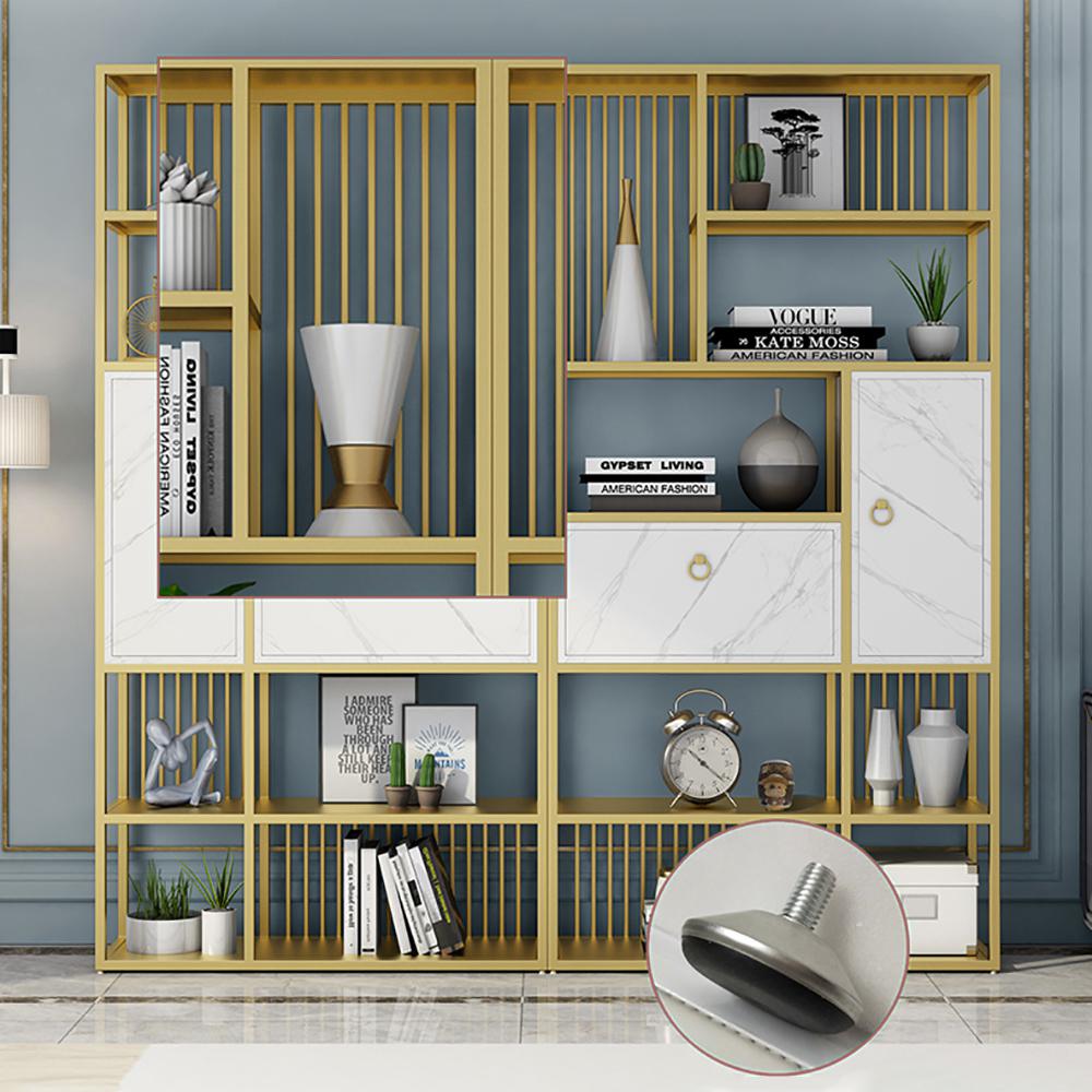 70.9" Modern 5-Tier Geometric Bookshelf with 1 Drawer and 1 Door in White & Gold