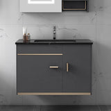 24" Floating Wood Bathroom Vanity Set with Black Stone Top & Ceramic Sink