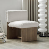 White & Natural Modern Wood Accent Chair Teddy Velvet Upholstery for Living Room