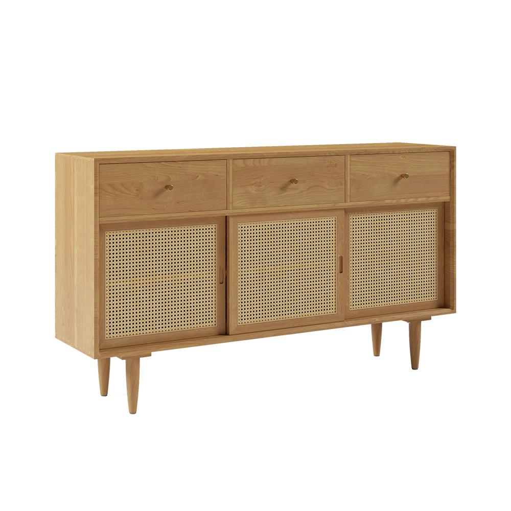 Farmhouse 55" Cane Sideboard Buffet with Storage Natural Kitchen Cabinet