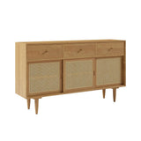 Farmhouse 55" Cane Sideboard Buffet with Storage Natural Kitchen Cabinet