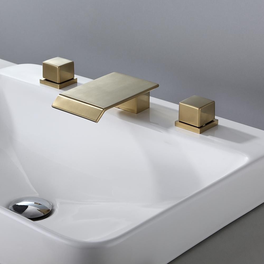 Moda Matte Black Waterfall Widespread Bathroom Sink Faucet Square Double Handle